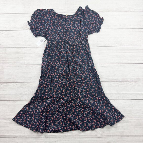 Old Navy Girls Floral Dress Navy Blue Puff Sleeve Midi Dress NWT XL 14-16 - Picture 4 of 4